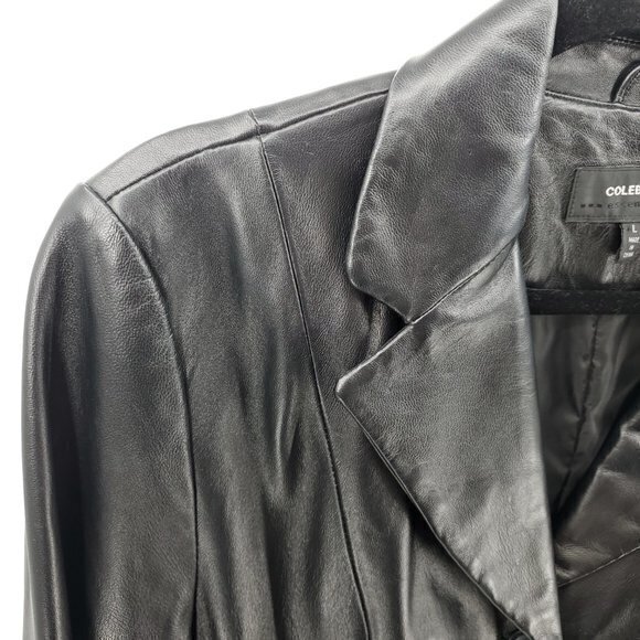 Colebrook 90s-Style Long Line 100% Leather Jacket L Black - Picture 5 of 16
